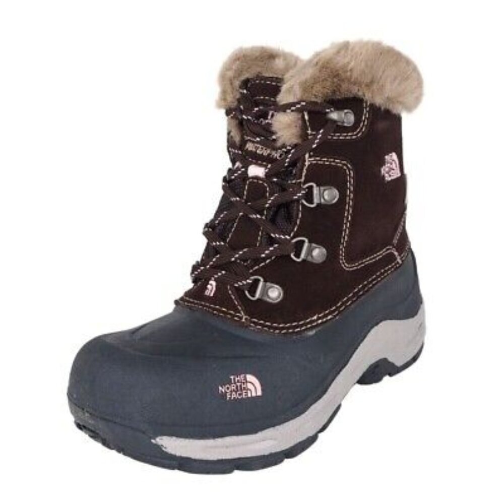The North Face Kids Winter Snow Boots Faux Fur Brown Waterproof Size 4